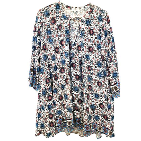 Umgee Boho Dress Large Blue Peasant Loose Bell Sleeve Popover Renaissance Whimsy - Picture 1 of 10